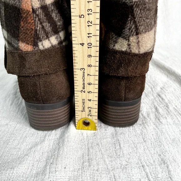 Suede Cowboy Chocolate Brown Boots Plaid Lined Women 5.5 Western Ranch Soft NOTE - Picture 9 of 16